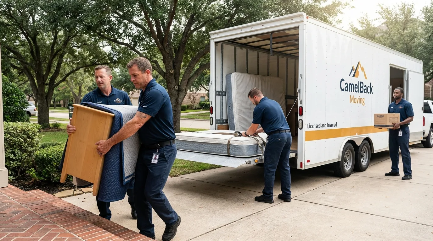 Crew loading residential truck for cross-state move from Duncan, OK